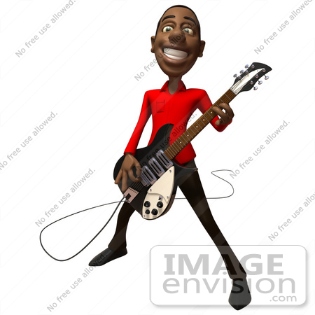 #48634 Royalty-Free (RF) Illustration Of A 3d Black Man Mascot Playing An Electric Guitar - Version 1 by Julos