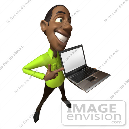 #48636 Royalty-Free (RF) Illustration Of A 3d Black Man Mascot Holding A Laptop - Version 4 by Julos