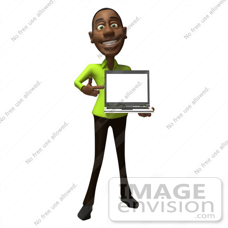 #48637 Royalty-Free (RF) Illustration Of A 3d Black Man Mascot Holding A Laptop - Version 1 by Julos