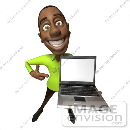 #48639 Royalty-Free (RF) Illustration Of A 3d Black Man Mascot Holding A Laptop - Version 3 by Julos
