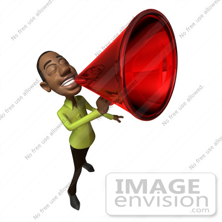 #48643 Royalty-Free (RF) Illustration Of A 3d Black Man Mascot Speaking Through A Megaphone - Version 5 by Julos