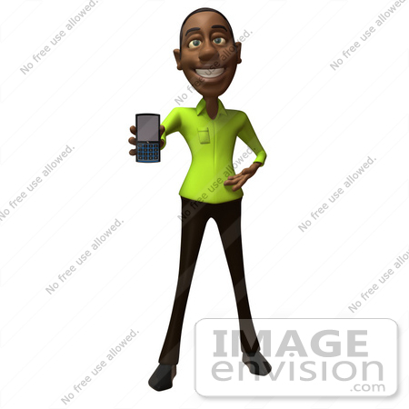 #48647 Royalty-Free (RF) Illustration Of A 3d  Black Man Mascot Holding A Cell Phone - Version 1 by Julos
