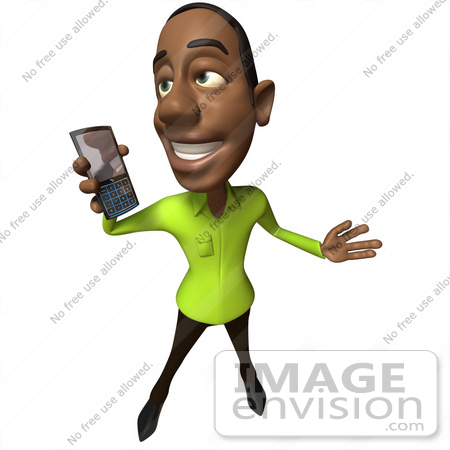 #48648 Royalty-Free (RF) Illustration Of A 3d  Black Man Mascot Holding A Cell Phone - Version 3 by Julos