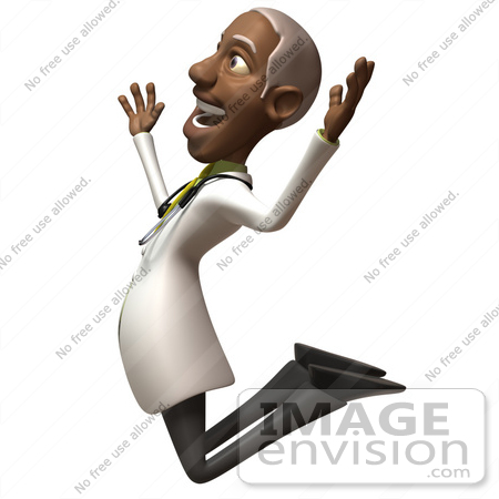#48714 Royalty-Free (RF) 3d Illustration Of A Happy Black Male Doctor Leaping Into The Air - Version 2 by Julos