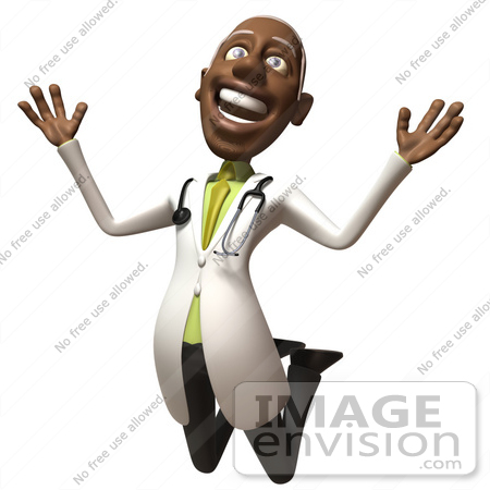 #48716 Royalty-Free (RF) 3d Illustration Of A Happy Black Male Doctor Leaping Into The Air - Version 1 by Julos