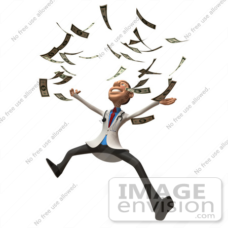 #48718 Royalty-Free (RF) Illustration Of A 3d White Male Doctor Mascot Throwing Money - Version 3 by Julos