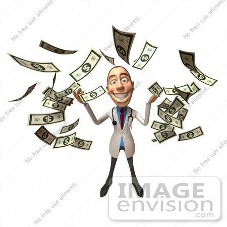 #48720 Royalty-Free (RF) Illustration Of A 3d White Male Doctor Mascot Throwing Money - Version 4 by Julos