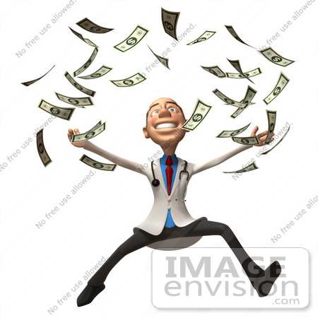 #48721 Royalty-Free (RF) Illustration Of A 3d White Male Doctor Mascot Throwing Money - Version 2 by Julos