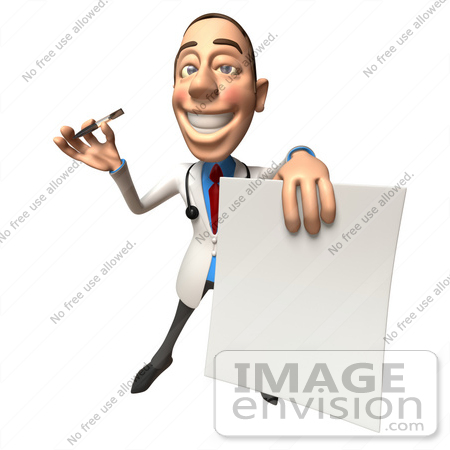 #48733 Royalty-Free (RF) Illustration Of A 3d White Male Doctor Holding Up A Blank Form - Version 4 by Julos