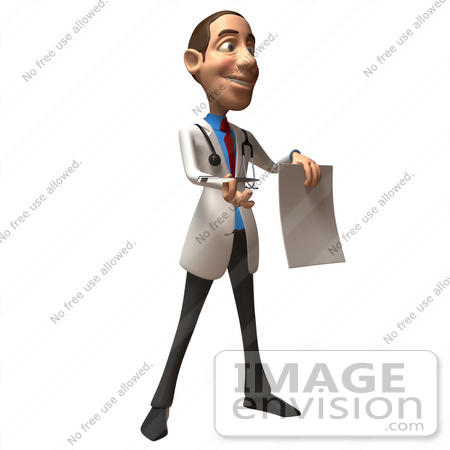 #48734 Royalty-Free (RF) Illustration Of A 3d White Male Doctor Holding Up A Blank Form - Version 2 by Julos