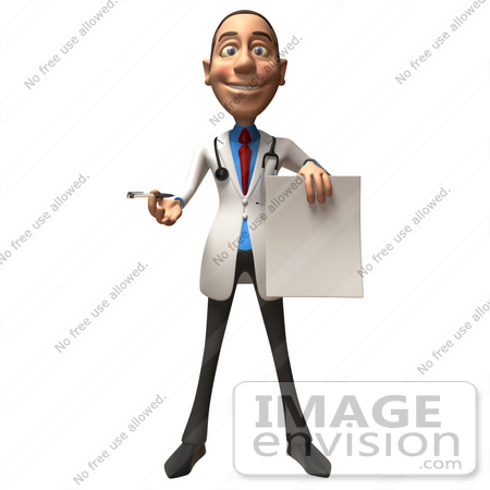 #48735 Royalty-Free (RF) Illustration Of A 3d White Male Doctor Holding Up A Blank Form - Version 1 by Julos