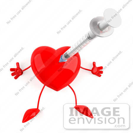 #48740 Royalty-Free (RF) 3d Illustration Of A Red Heart Mascot Getting A Swine Flu Vaccine by Julos