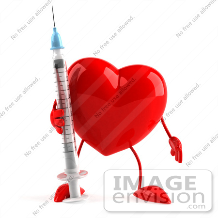 #48741 Royalty-Free (RF) 3d Illustration Of A Red Heart Mascot Holding A Syringe by Julos