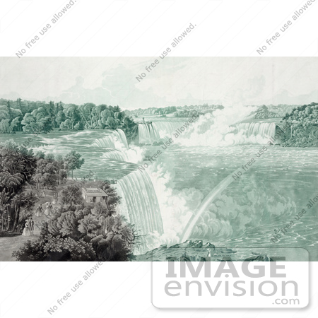 #48802 Royalty-Free Stock Illustration Of People Strolling In Prospect Point Park, Above Boats At Niagara Falls by JVPD