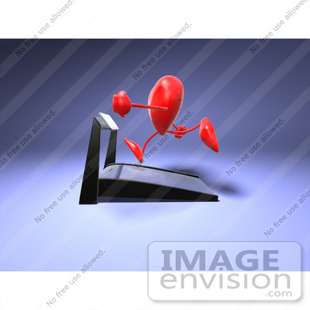 #48823 Royalty-Free (RF) Illustration Of A 3d Red Love Heart Mascot Running On A Treadmill - Version 2 by Julos