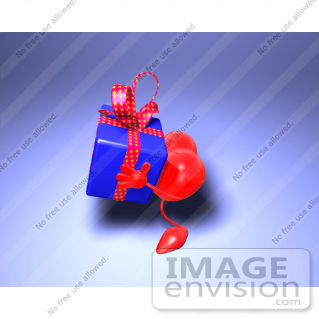 #48826 Royalty-Free (RF) Illustration Of A 3d Red Love Heart Mascot Carrying A Present - Version 5 by Julos
