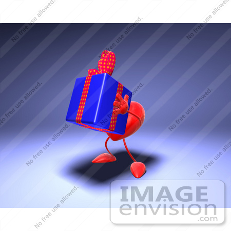 #48827 Royalty-Free (RF) Illustration Of A 3d Red Love Heart Mascot Carrying A Present - Version 3 by Julos