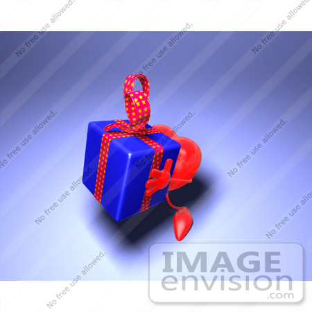 #48828 Royalty-Free (RF) Illustration Of A 3d Red Love Heart Mascot Carrying A Present - Version 2 by Julos