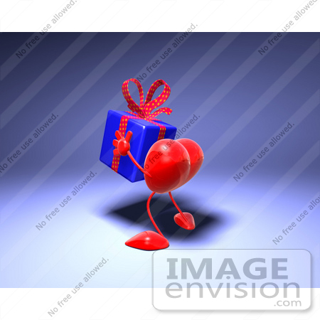 #48829 Royalty-Free (RF) Illustration Of A 3d Red Love Heart Mascot Carrying A Present - Version 6 by Julos