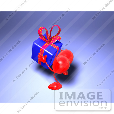 #48831 Royalty-Free (RF) Illustration Of A 3d Red Love Heart Mascot Carrying A Present - Version 1 by Julos
