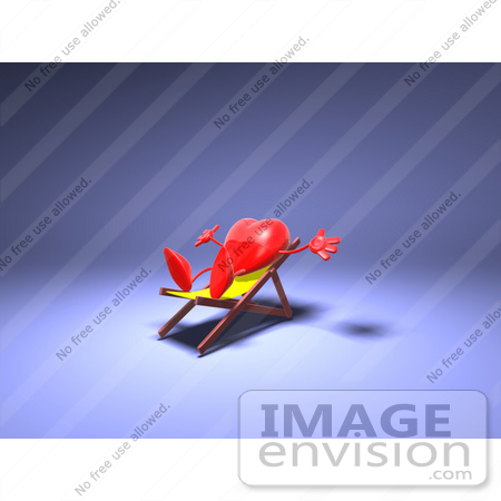 #48832 Royalty-Free (RF) Illustration Of A 3d Red Love Heart Mascot Sun Bathing In A Chair - Version 1 by Julos