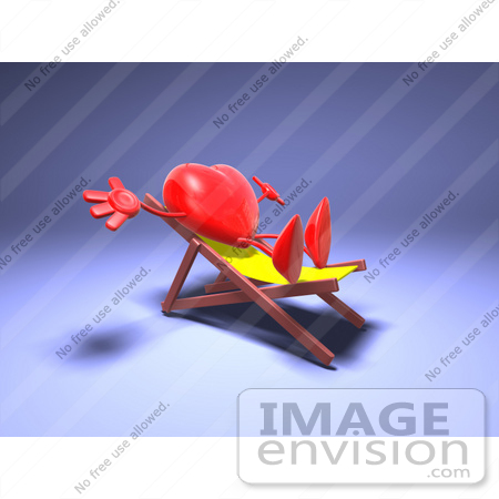 #48833 Royalty-Free (RF) Illustration Of A 3d Red Love Heart Mascot Sun Bathing In A Chair - Version 3 by Julos