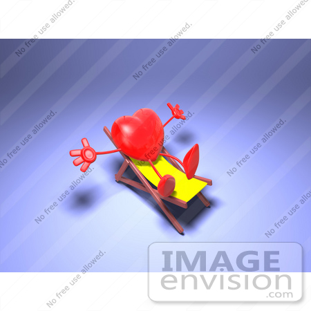 #48834 Royalty-Free (RF) Illustration Of A 3d Red Love Heart Mascot Sun Bathing In A Chair - Version 2 by Julos