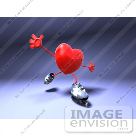 #48836 Royalty-Free (RF) Illustration Of A 3d Red Love Heart Mascot Inline Skating - Version 1 by Julos