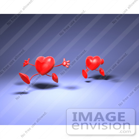 #48838 Royalty-Free (RF) Illustration Of Two 3d Red Love Heart Mascots Running - Version 2 by Julos