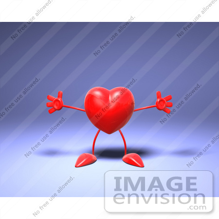 #48841 Royalty-Free (RF) Illustration of a Romantic 3d Red Love Heart Mascot Holding His Arms Open - Version 2 by Julos