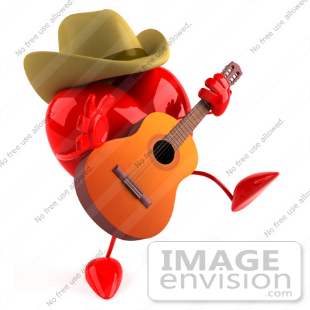 #48844 Royalty-Free (RF) Illustration Of A 3d Red Love Heart Mascot Country Musician by Julos