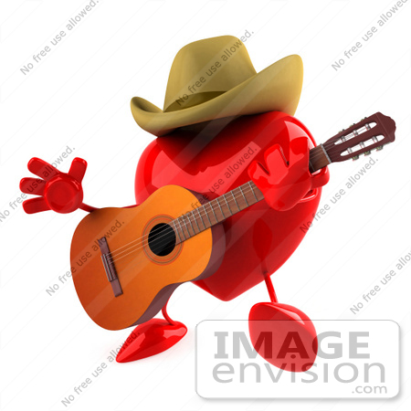 #48845 Royalty-Free (RF) Illustration Of A 3d Red Love Heart Mascot Playing Country Music by Julos