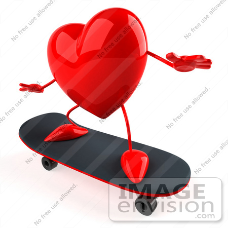 #48846 Royalty-Free (RF) Illustration of a 3d Red Love Heart Mascot Skateboarding by Julos
