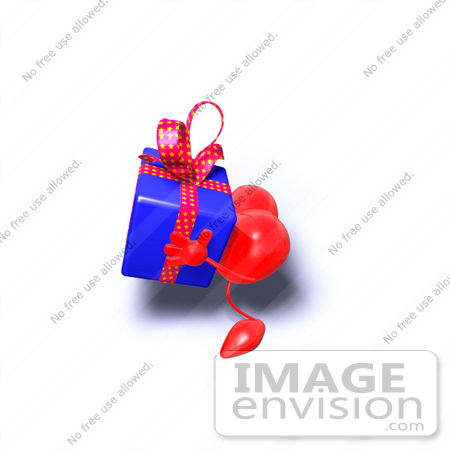 #48847 Royalty-Free (RF) Illustration Of A 3d Red Love Heart Mascot Carrying A Present - Version 11 by Julos