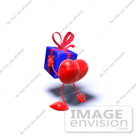 #48848 Royalty-Free (RF) Illustration Of A 3d Red Love Heart Mascot Carrying A Present - Version 10 by Julos