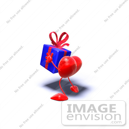 #48852 Royalty-Free (RF) Illustration Of A 3d Red Love Heart Mascot Carrying A Present - Version 12 by Julos