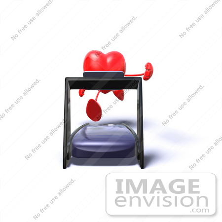 #48855 Royalty-Free (RF) Illustration of a Romantic 3d Red Love Heart Mascot Running On A Treadmill - Version 4 by Julos