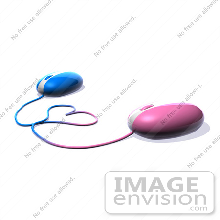 #48857 Royalty-Free (RF) Illustration Of 3d Pink And Blue Computer Mice With Their Cables Forming A Love Heart - Version 3 by Julos