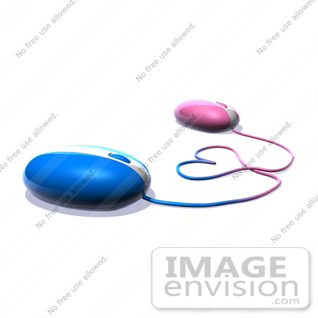#48858 Royalty-Free (RF) Illustration Of 3d Pink And Blue Computer Mice With Their Cables Forming A Love Heart - Version 2 by Julos