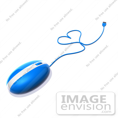#48859 Royalty-Free (RF) Illustration Of A 3d Blue Computer Mouse With The Cable Forming A Love Heart - Version 2 by Julos