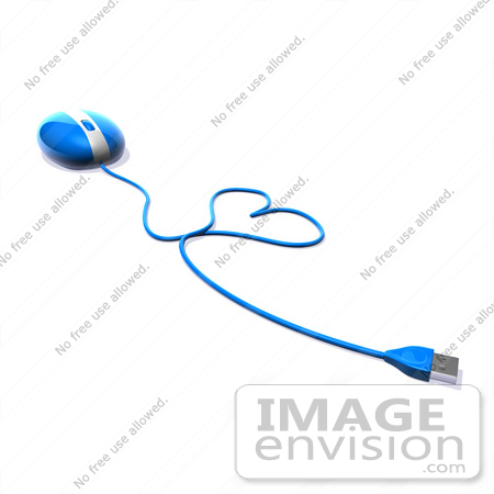 #48861 Royalty-Free (RF) Illustration Of A 3d Blue Computer Mouse With The Cable Forming A Love Heart - Version 1 by Julos