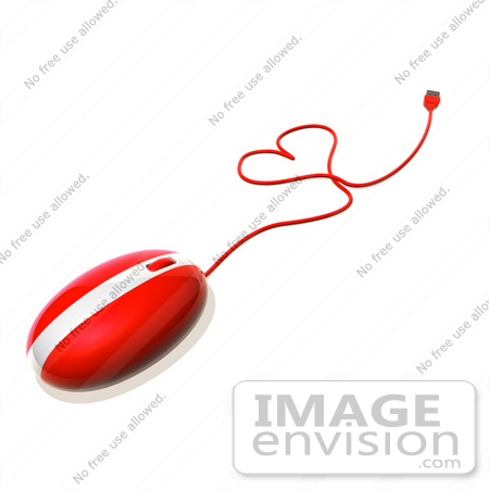 #48863 Royalty-Free (RF) Illustration Of A 3d Red Computer Mouse With The Cable Forming A Love Heart - Version 1 by Julos