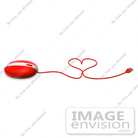 #48864 Royalty-Free (RF) Illustration Of A 3d Red Computer Mouse With The Cable Forming A Love Heart - Version 2 by Julos