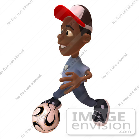 #48867 Royalty-Free (RF) Illustration Of A 3d Black Boy Playing Soccer - Version 2 by Julos