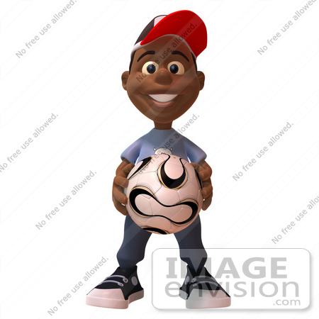#48868 Royalty-Free (RF) Illustration Of A 3d Black Boy Holding A Soccer Ball by Julos