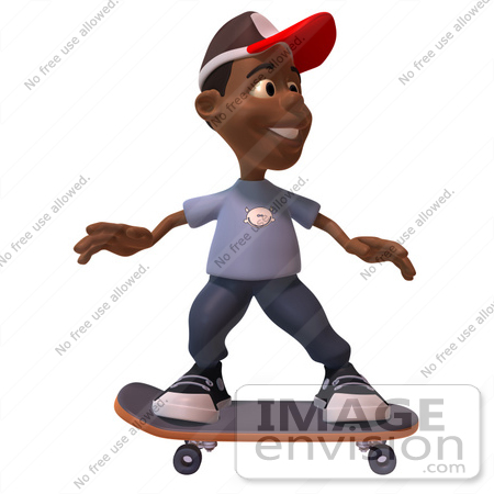 #48874 Royalty-Free (RF) Illustration Of A 3d Black Boy Skateboarding - Version 1 by Julos