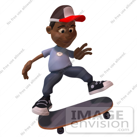 #48875 Royalty-Free (RF) Illustration Of A 3d Black Boy Skateboarding - Version 3 by Julos
