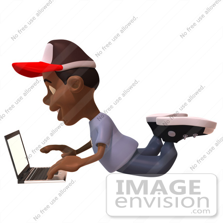 #48877 Royalty-Free (RF) Illustration Of A 3d Black Boy Using A Laptop - Version 2 by Julos