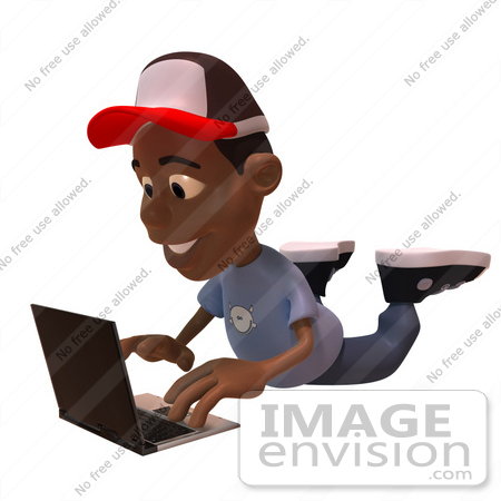 #48878 Royalty-Free (RF) Illustration Of A 3d Black Boy Using A Laptop - Version 1 by Julos