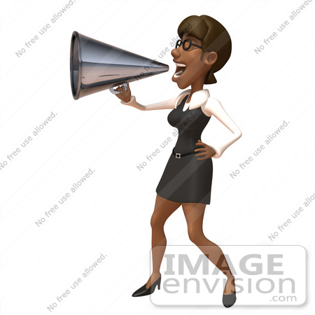 #48883 Royalty-Free (RF) Illustration Of A 3d Black Businesswoman Using A Megaphone - Version 3 by Julos